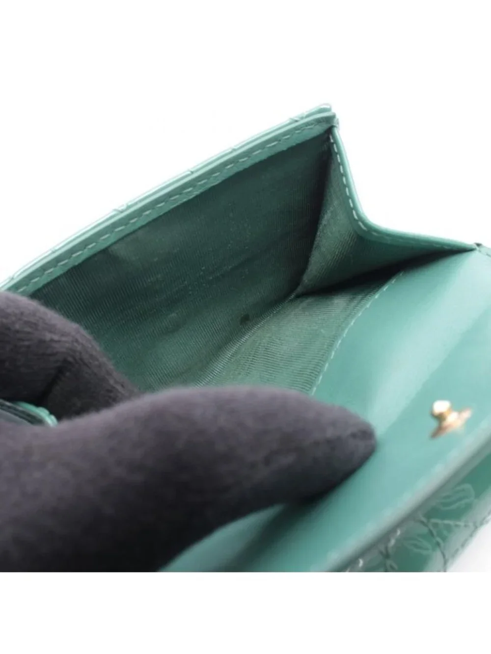 Dior Trifold Wallet Lady Lotus Blue Green Patent Leather Handbag